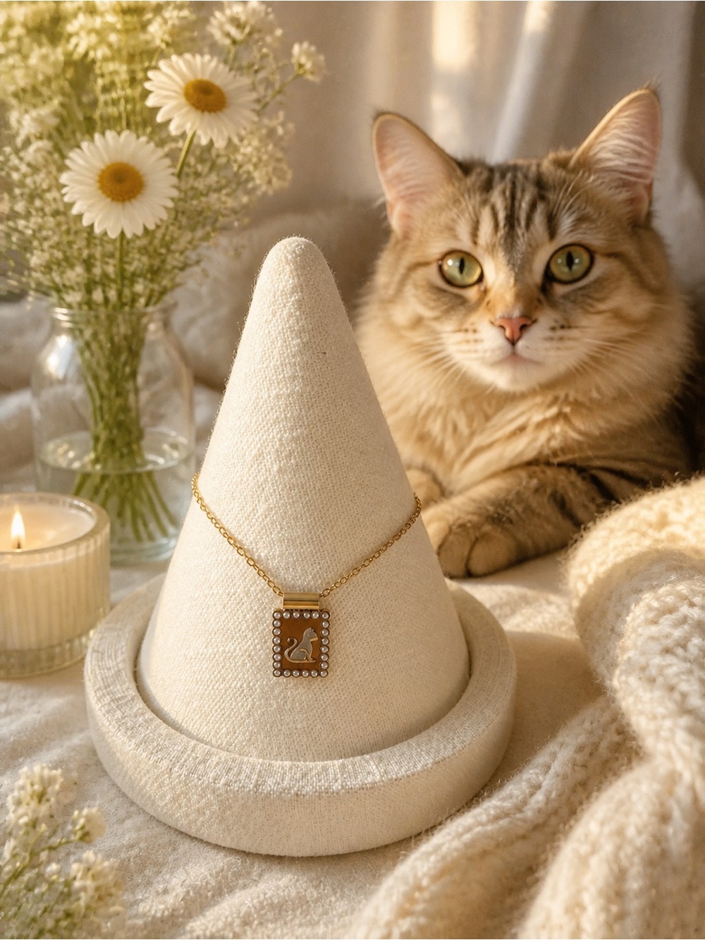 Oshena Gold Cat Pendant Necklace - Minimal Pet Jewelry